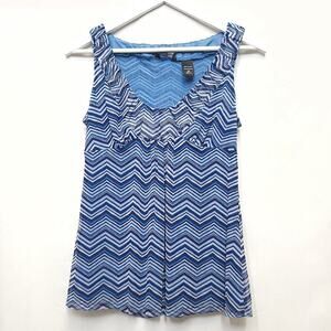 New York and Company Blue Tank Top Striped White Zigzag Women's Shirt Size M  